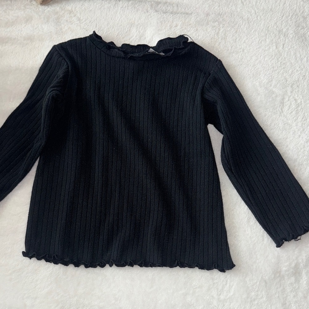 Zara Black Ribbed Long Sleeve Kids Tee